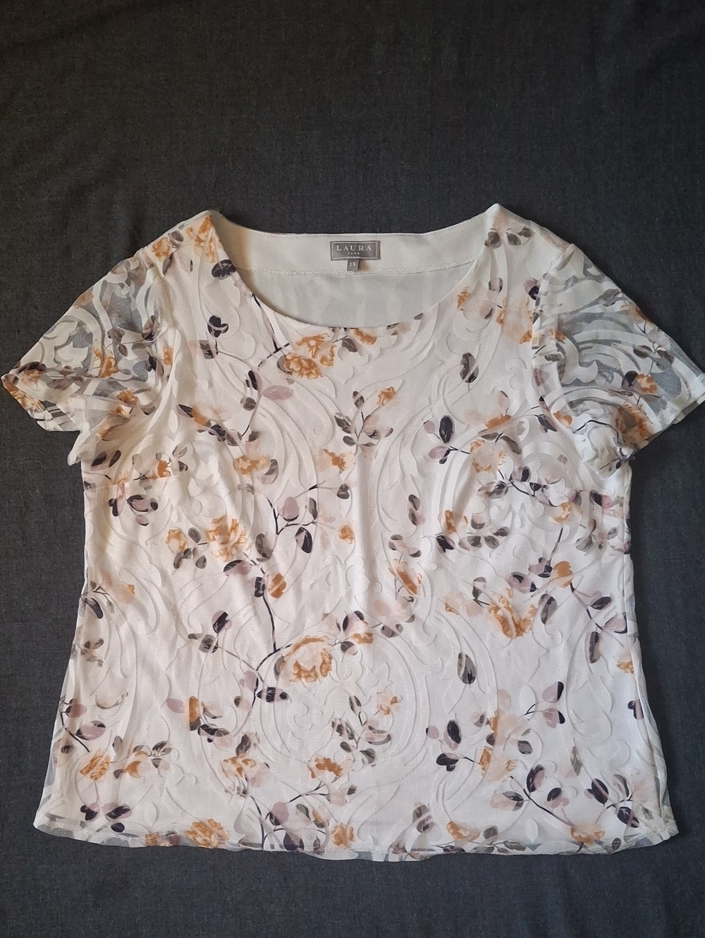 💥3/$20💥 Laura Plus Size 1X Sheer Floral Overlay Blouse with Lining